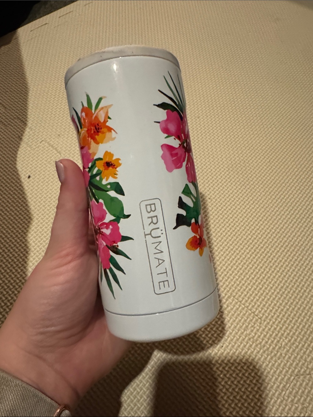 BrüMate White Floral Insulated Tumbler — Pink & Orange Floral